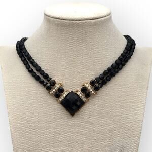 1928 Jewelry Black Faceted Bead Necklace – Dark Romantic / Victorian Revival